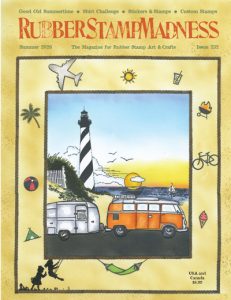 RSM 232 Cover Issue. An orange micro bus pulling a camping trailer in front of a lighthouse at sunset