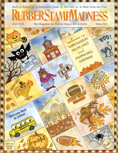 RSM Issue 233 Cover. Fall images, such as a school, a bat and a turkey displayed in a quilt pattern.